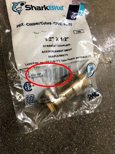 Straight Coupler with ANSI/NSF Label on bag