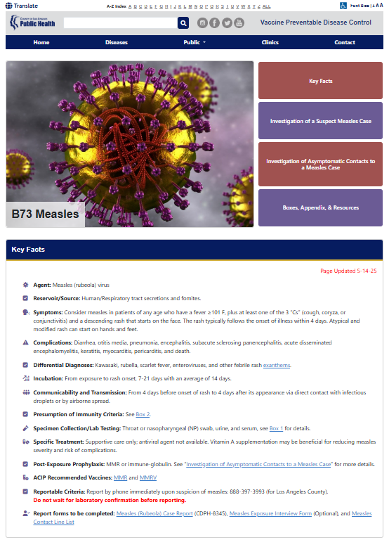 B73 measles webpage image