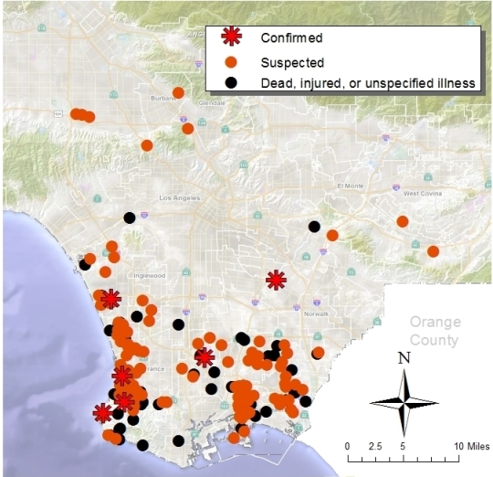 2014-2015 raccoon distemper map Los Angeles County