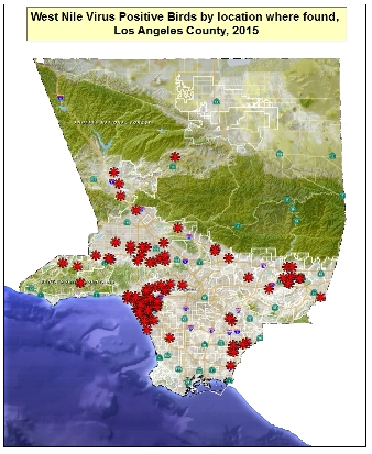 2015 WNV Map dead birds LA County