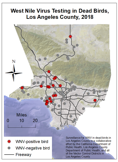 2018 WNV LA County Dead Birds map