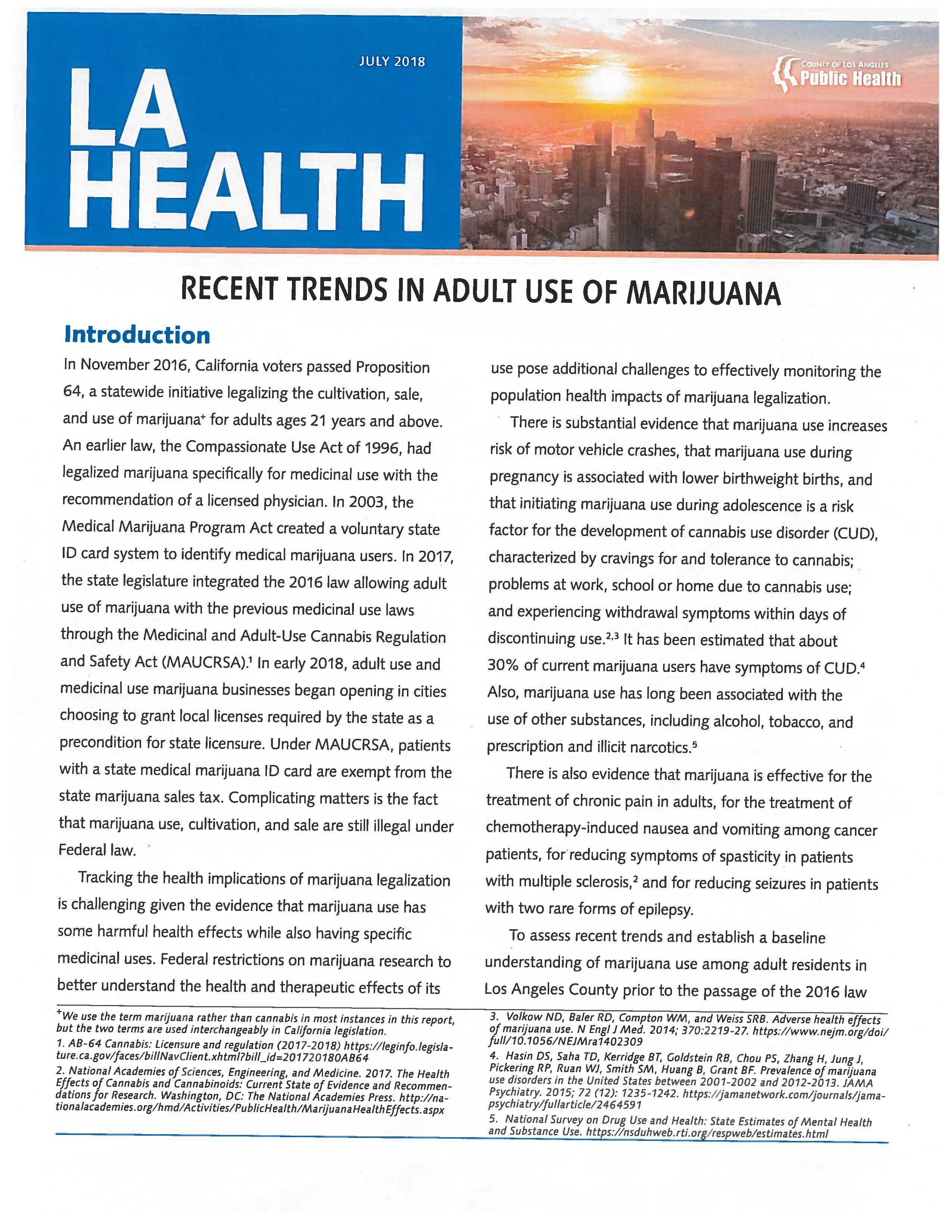 Recent Trends in Adult Use of Marijuana
